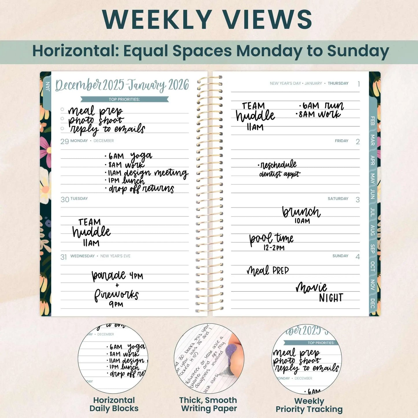 Portable A5 2026 Schedule Book Flowers To Do List DailyPlanner Planner Reminder Coil Notebook Agenda BookStudents