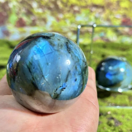 Natural Blue Labradorite Quartz Sphere Hand Carved Decor