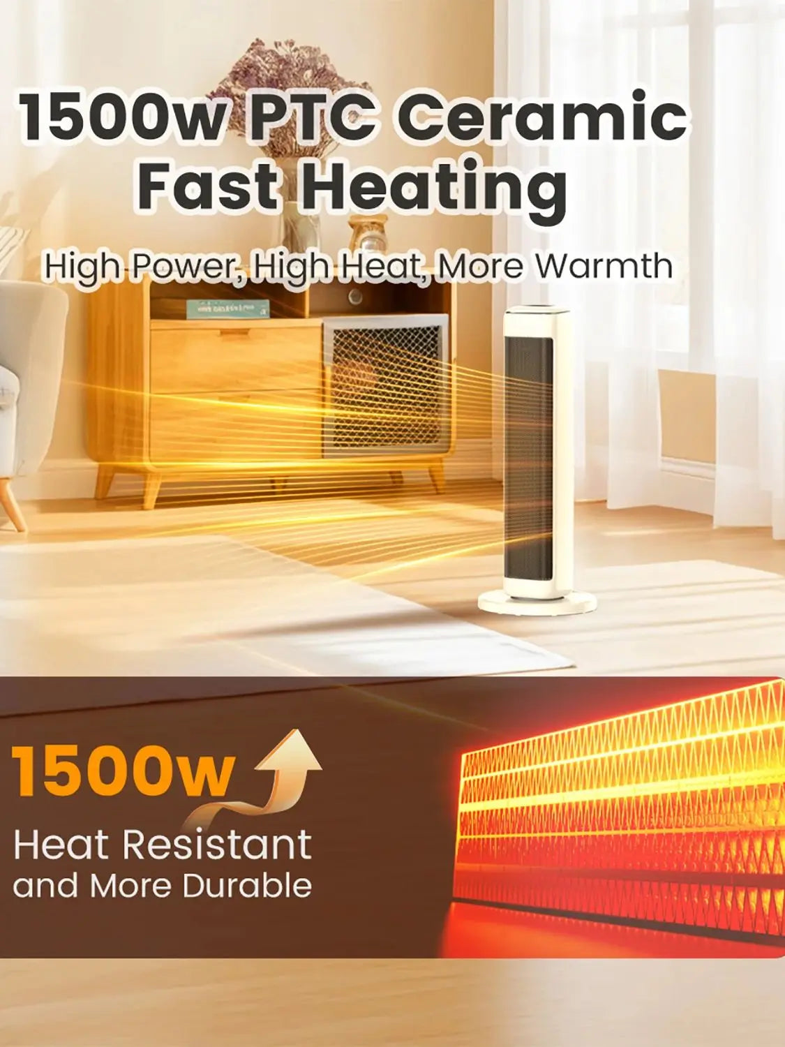 Airmate Ceramic Tower Electric Space Heater With Adjustable Thermostat