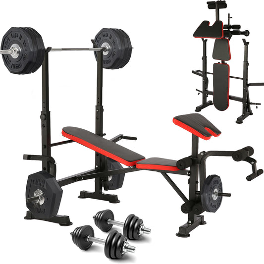 6 In 1 Weight Bench Set With Squat Rack Barbell Rack Adjustable Incline