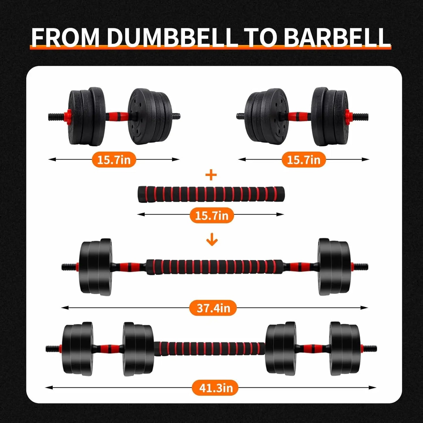 5 To 44 Lbs Adjustable Dumbbell Barbell Set With Non Slip Grip For Home Gym