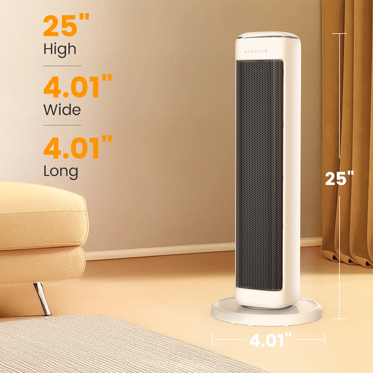 Airmate Ceramic Tower Electric Space Heater With Adjustable Thermostat