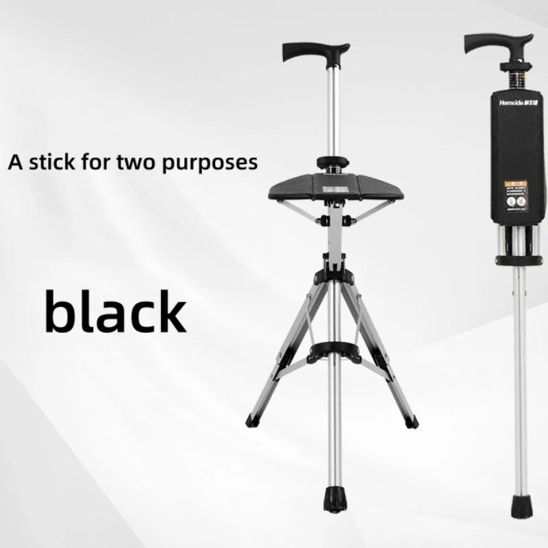 2In1 Folding Cane And Chair With Seat Handrails Aluminum