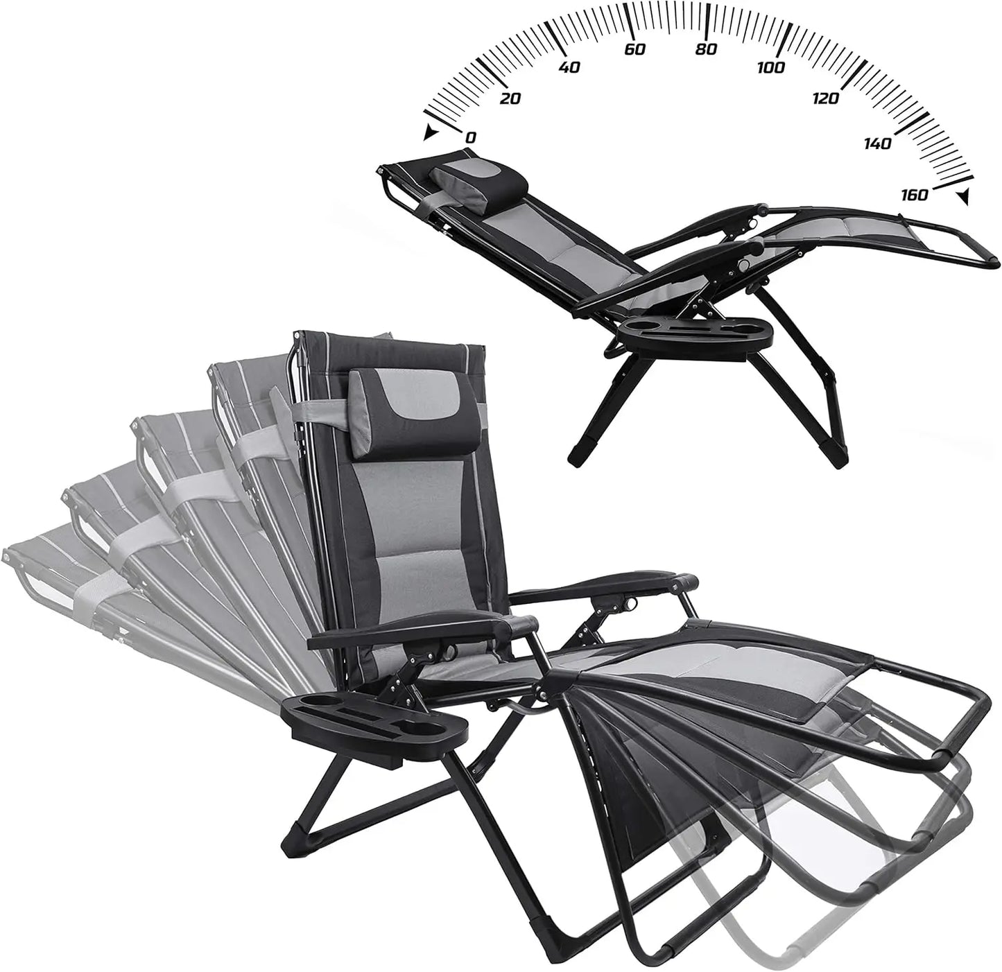 XXL Oversize Recliner Folding Chair Outdoor Zero Gravity Sunshade Patio