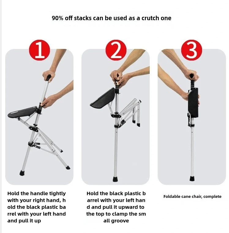 2In1 Folding Cane And Chair With Seat Handrails Aluminum