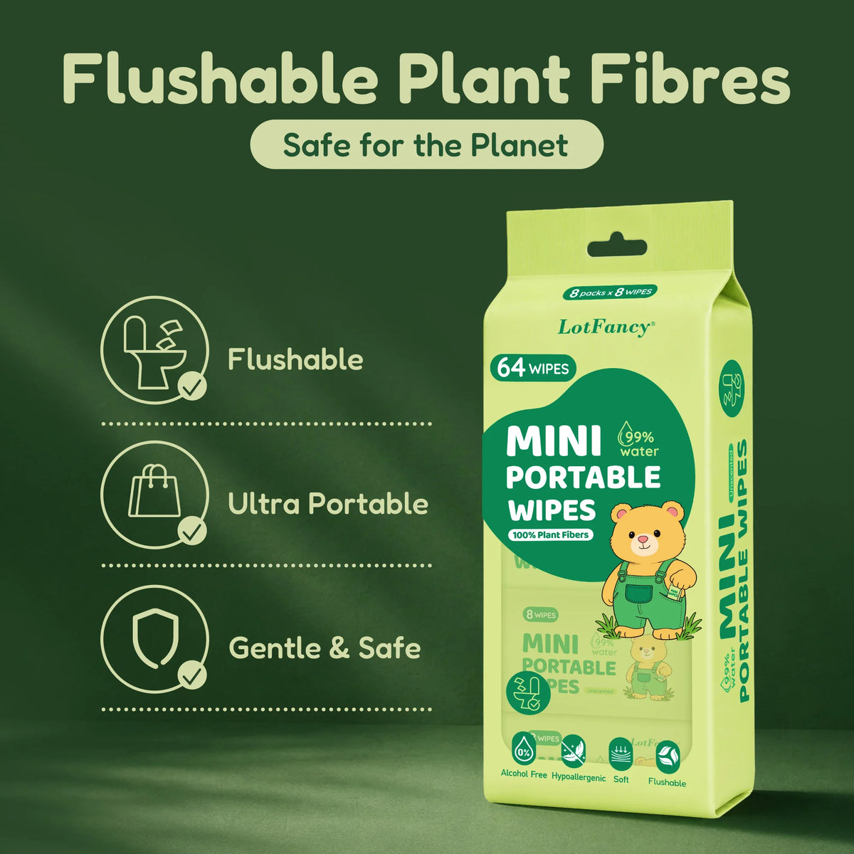 Flushable Wet Wipes Septic Safe Personal Hygiene Cleaning Cloths
