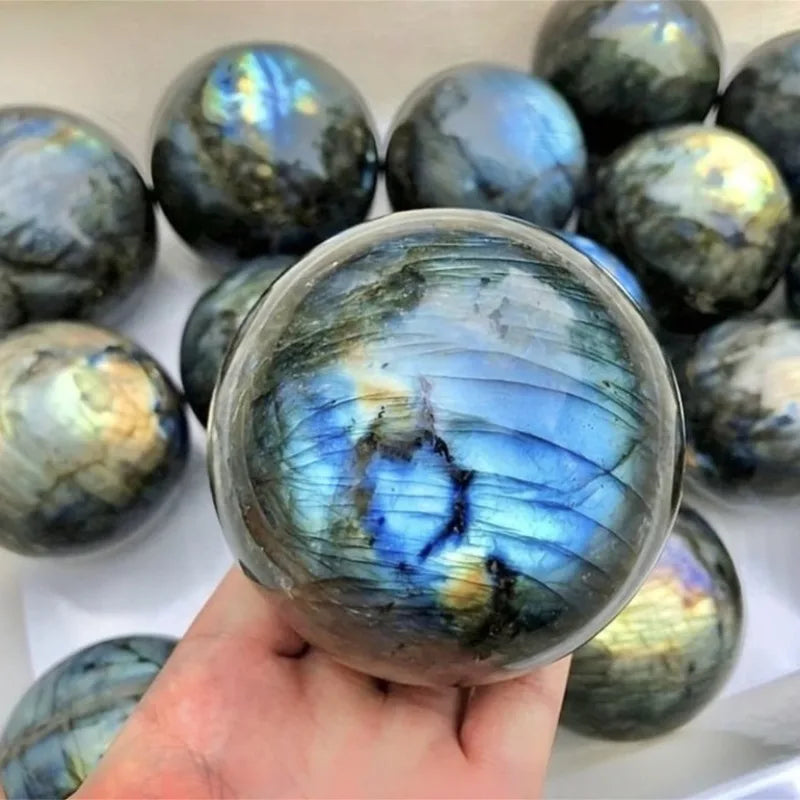 Natural Blue Labradorite Quartz Sphere Hand Carved Decor