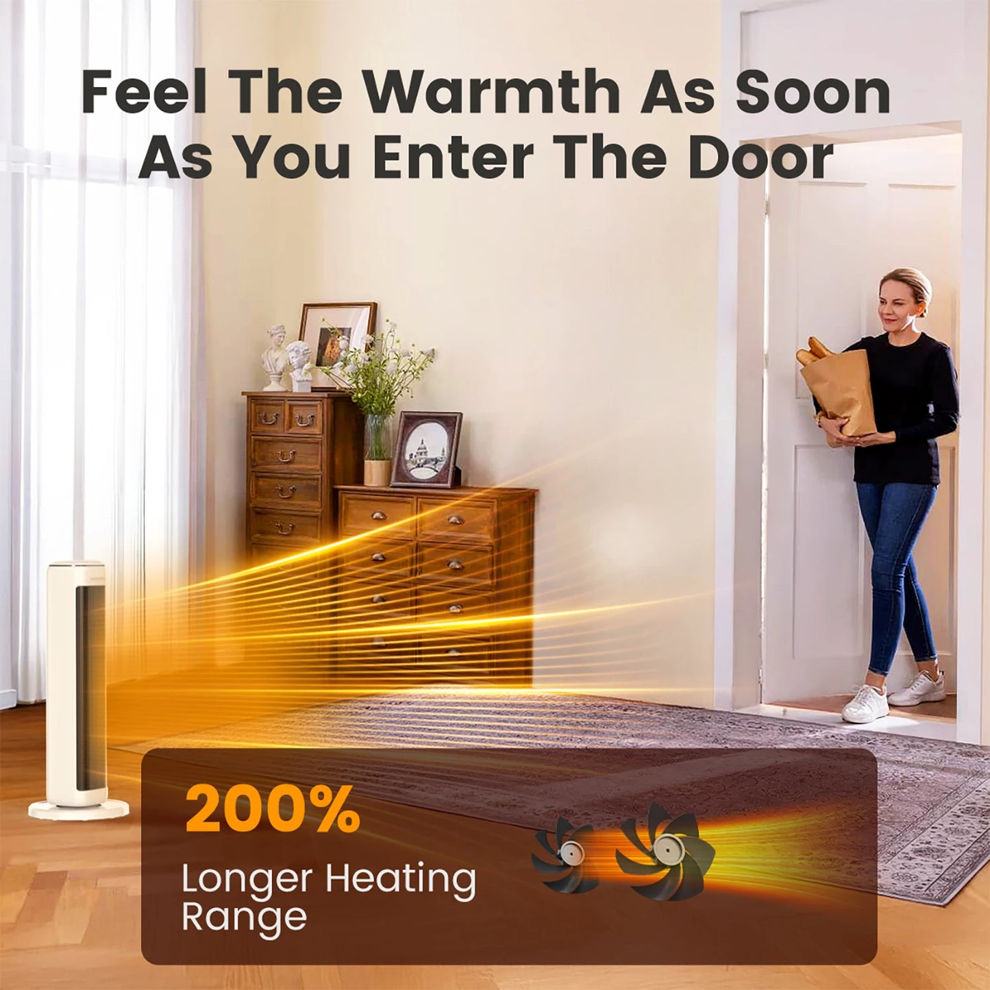Airmate Ceramic Tower Electric Space Heater With Adjustable Thermostat