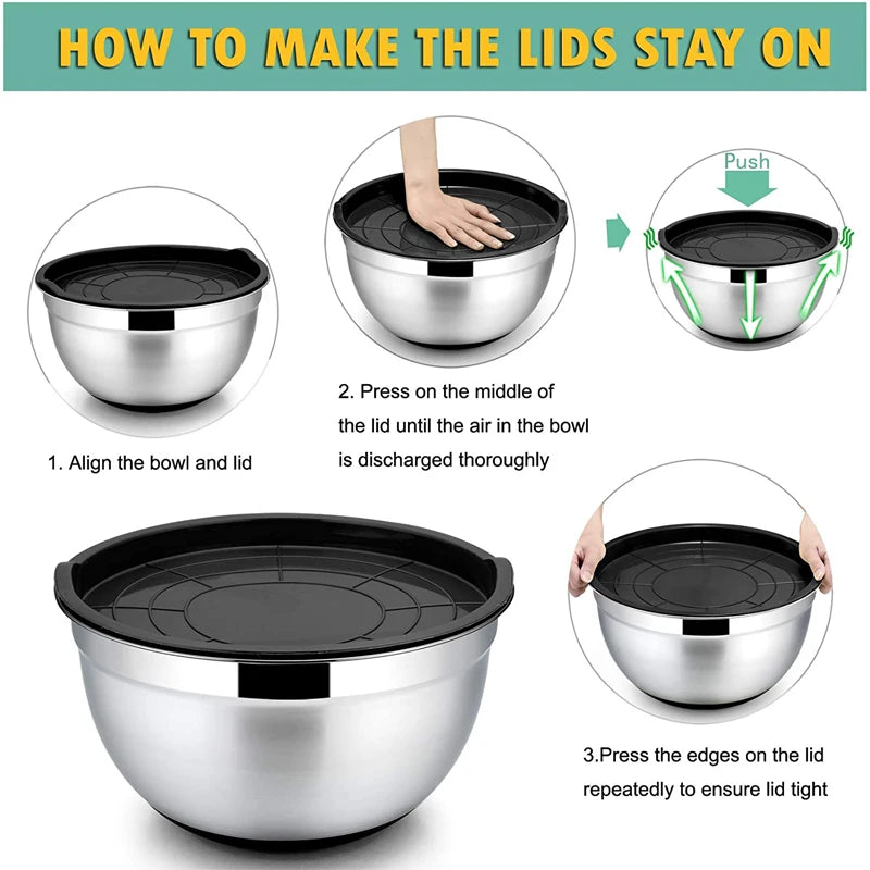 LMETJMA 6 Piece Stainless Steel Mixing Bowls Set With Lids