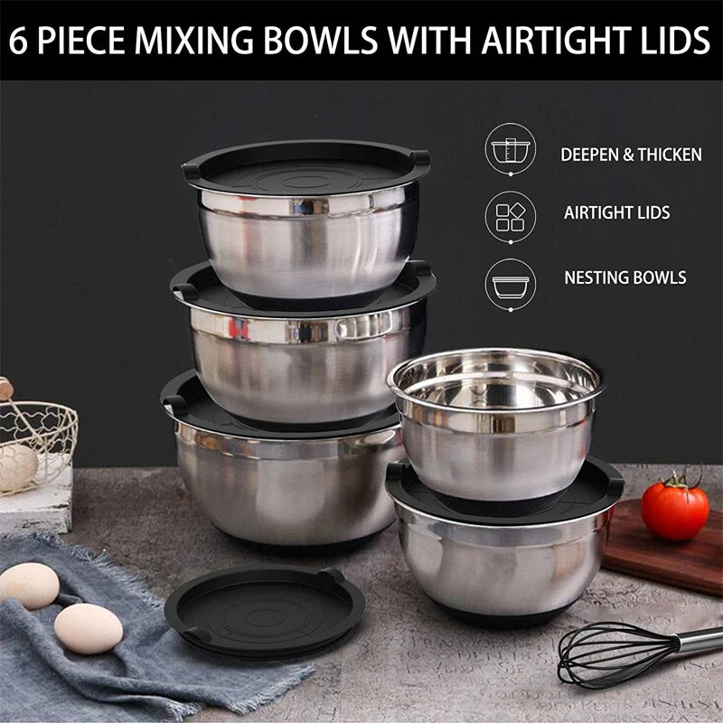 LMETJMA 6 Piece Stainless Steel Mixing Bowls Set With Lids