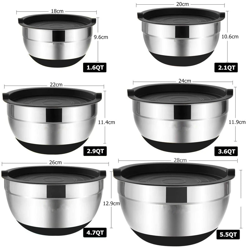 LMETJMA 6 Piece Stainless Steel Mixing Bowls Set With Lids