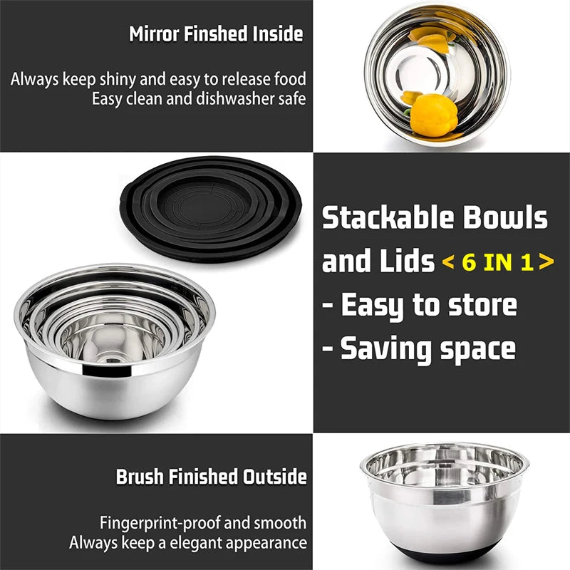 LMETJMA 6 Piece Stainless Steel Mixing Bowls Set With Lids