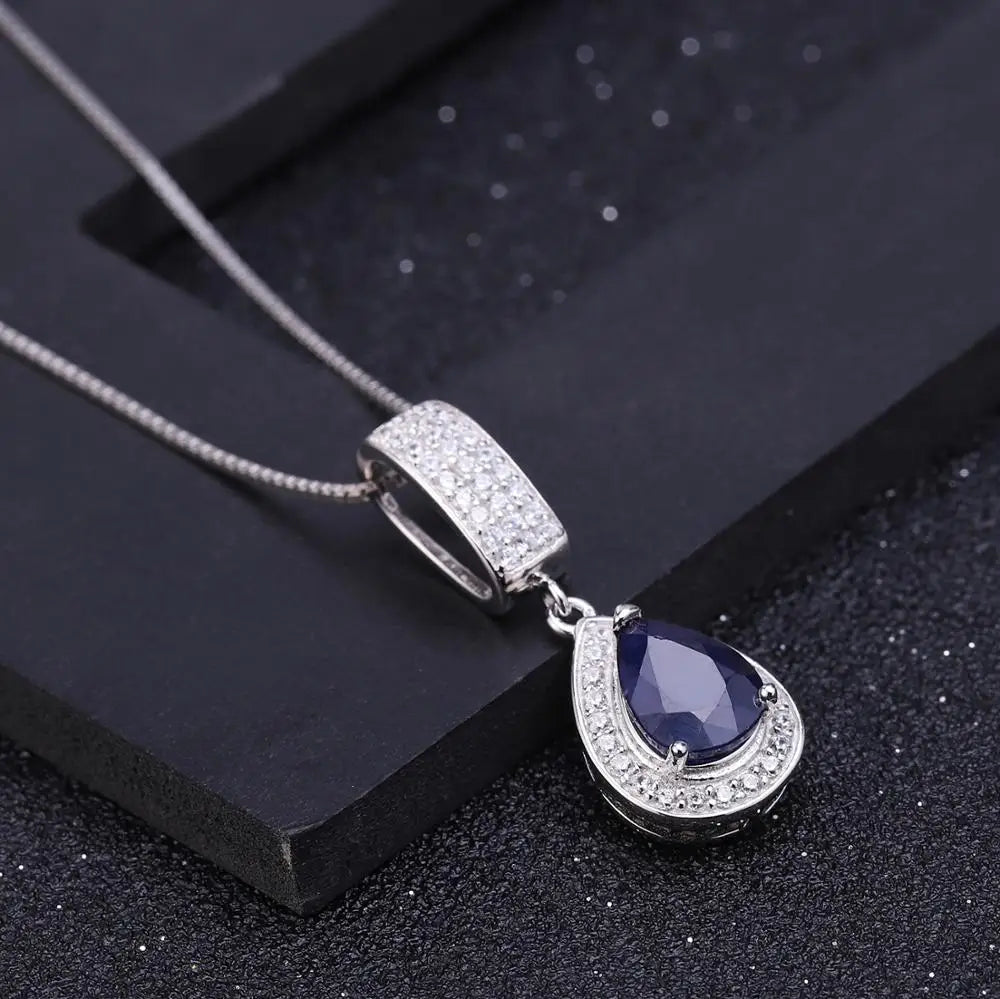 Gems Ballet Natural Blue Sapphire Jewelry Set 925 Sterling Silver