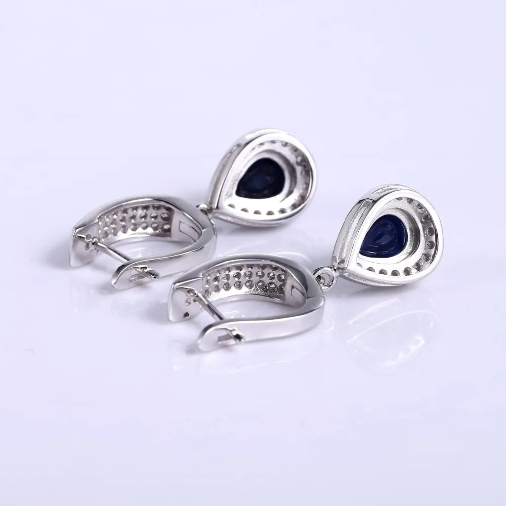 Gems Ballet Natural Blue Sapphire Jewelry Set 925 Sterling Silver