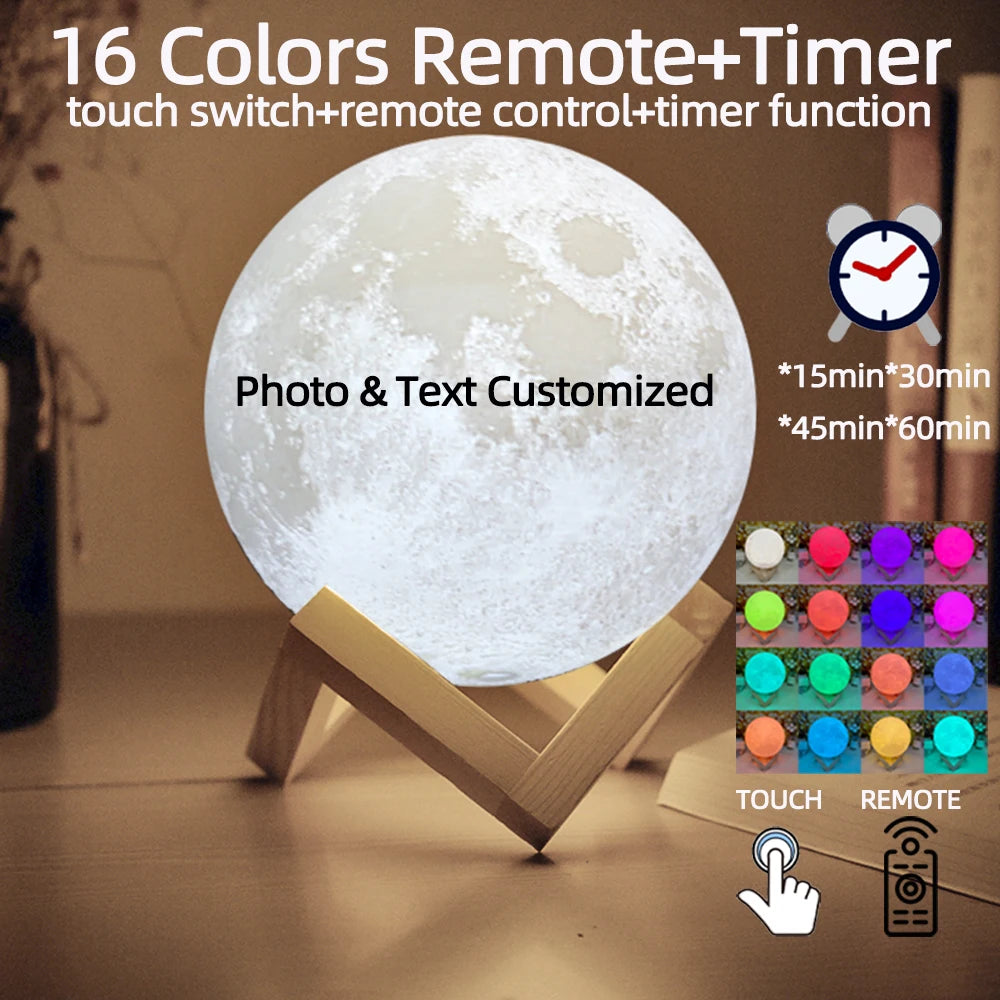 Moon Lamp With Personalized Photo Text USB Night Light