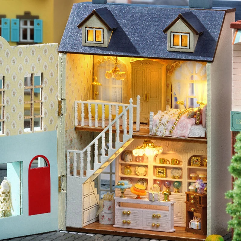 Diy Mini Wooden Dollhouse With Furniture Light Pink Princess Villa Kit