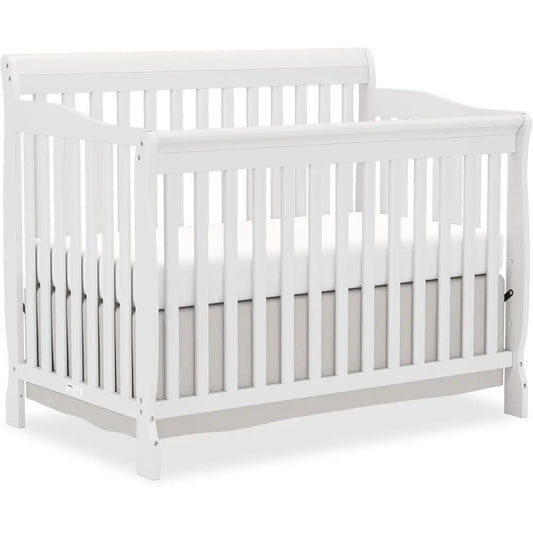 5-In-1 Convertible Wooden Crib White Safe Finish Transforms Toddler Bed