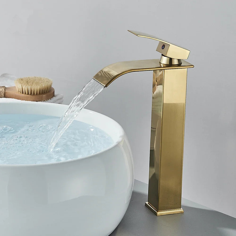 Stainless Steel Basin Faucet Waterfall Bathroom Deck Mount Single Lever