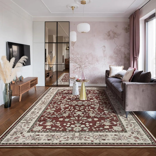 Washable Vintage Floral Area Rug For Living Room Non Slip
