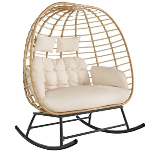 Double Wicker Egg Rocking Chair Outdoor Indoor Swing Loveseat