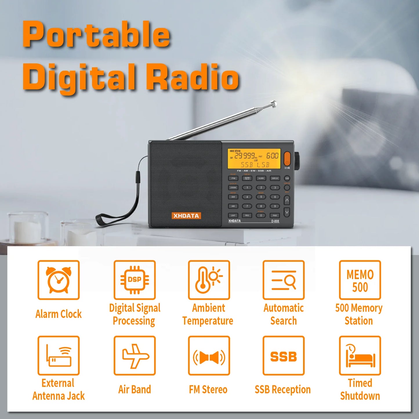 XHDATA D808 Portable Multiband Radio With AM FM SW