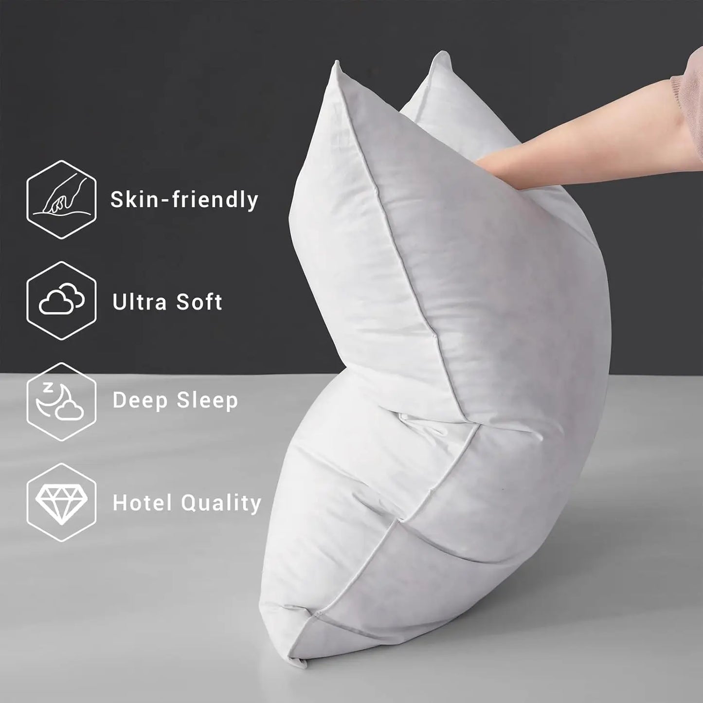 Duck Feathers and Down Pillows With Cotton Cover Set of 2