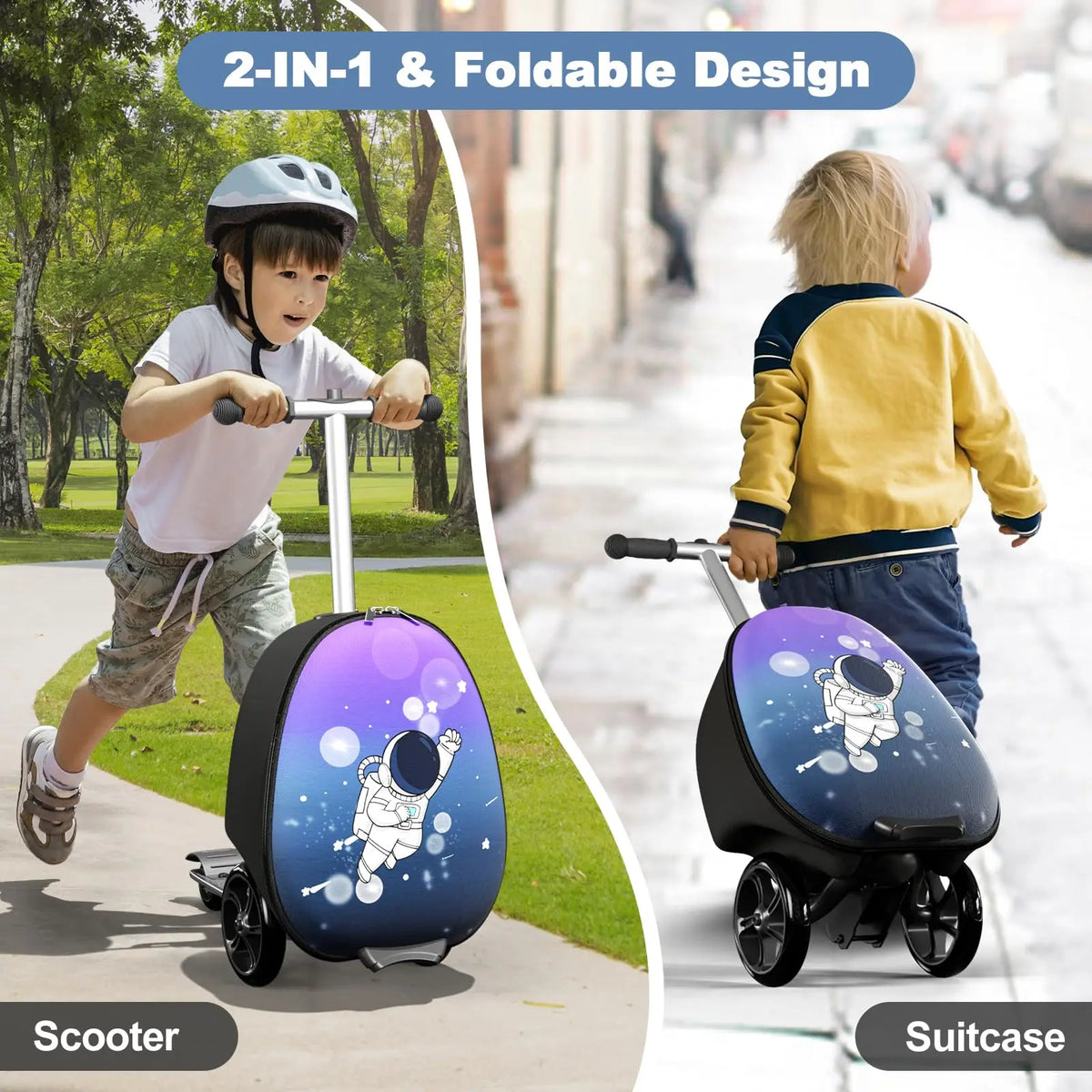 JETTING Kids 2-in-1 Ride-On Scooter Suitcase with LED Wheels