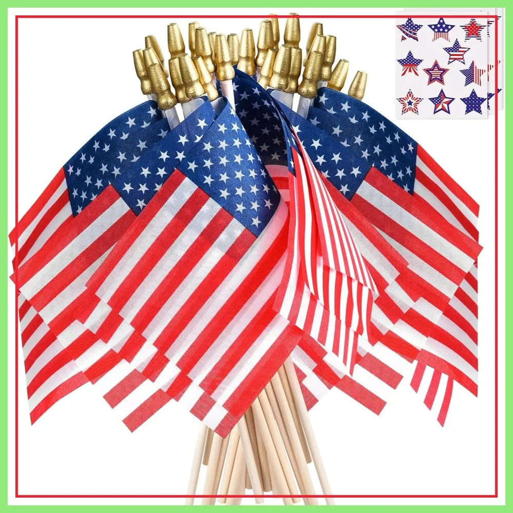 30 Pcs Small American Flags On Sticks For Independence Day Decor