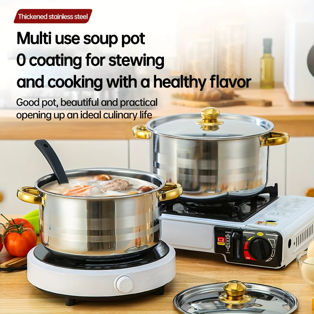 Golden Stainless Steel 5Piece Cookware Set Nonstick Compatible With Stoves
