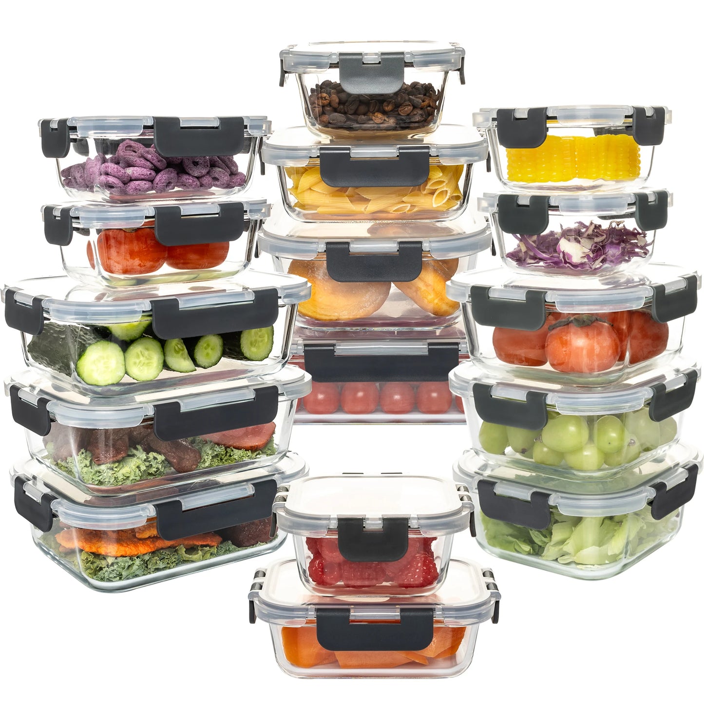 16 Piece Glass Food Storage Containers Set Leakproof And Airtight