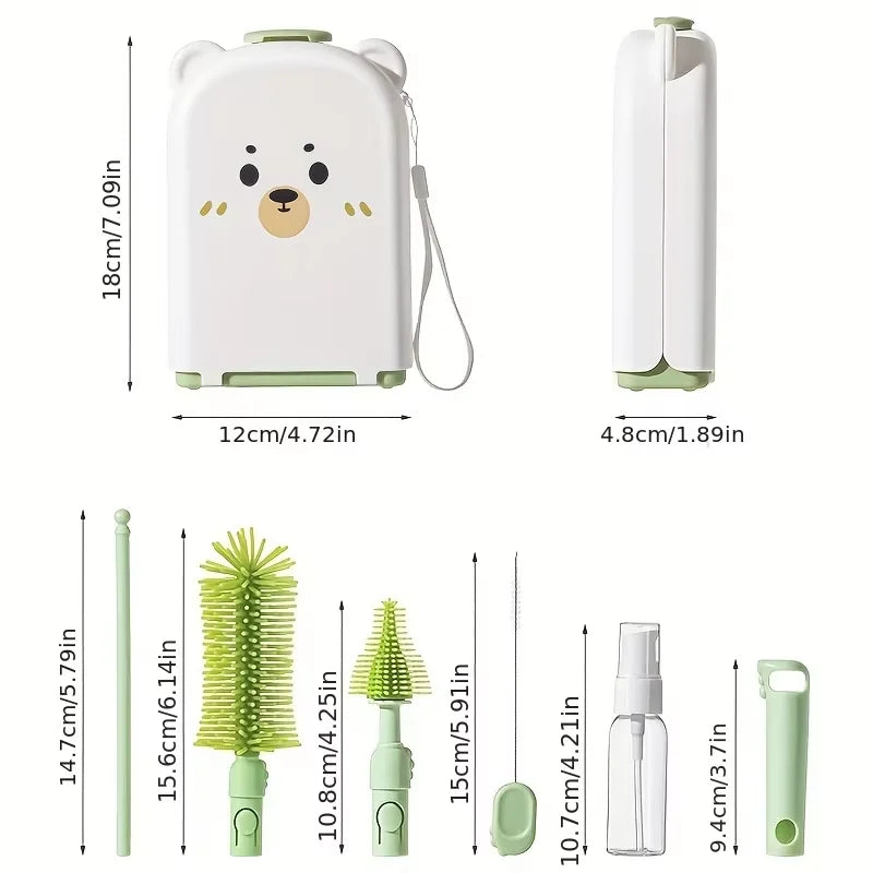 Travel Baby Bottle Brush Set With Silicone Brushes And Box