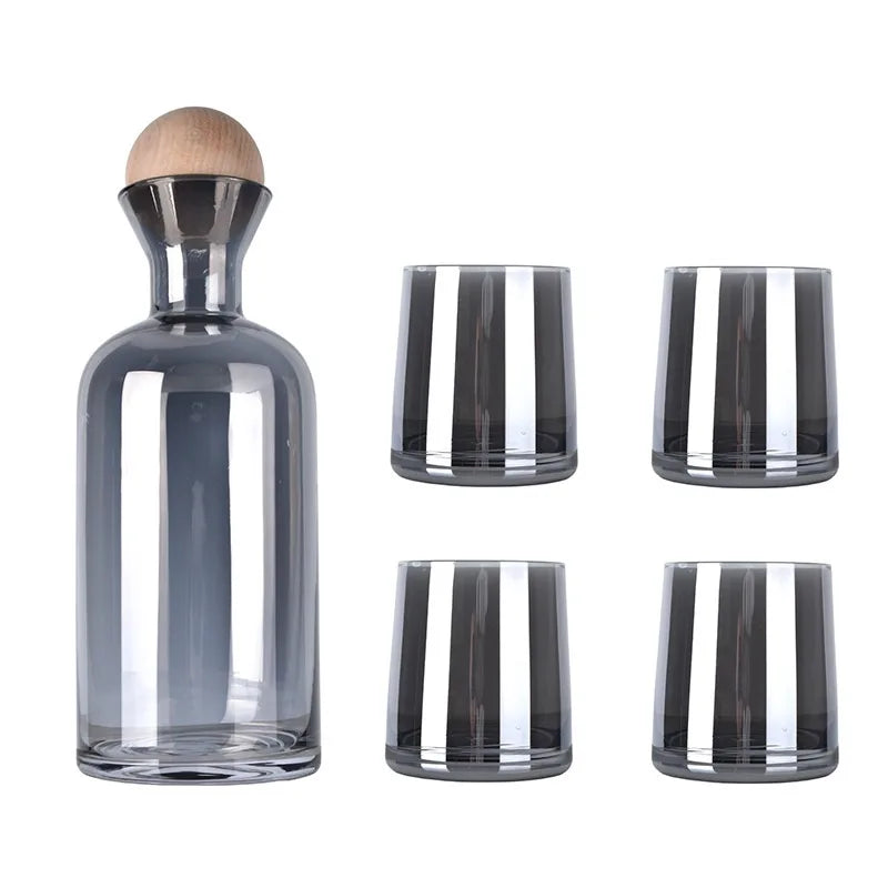 EINSOG Glass Water Bottle Cup Set With Wooden Lid Premium