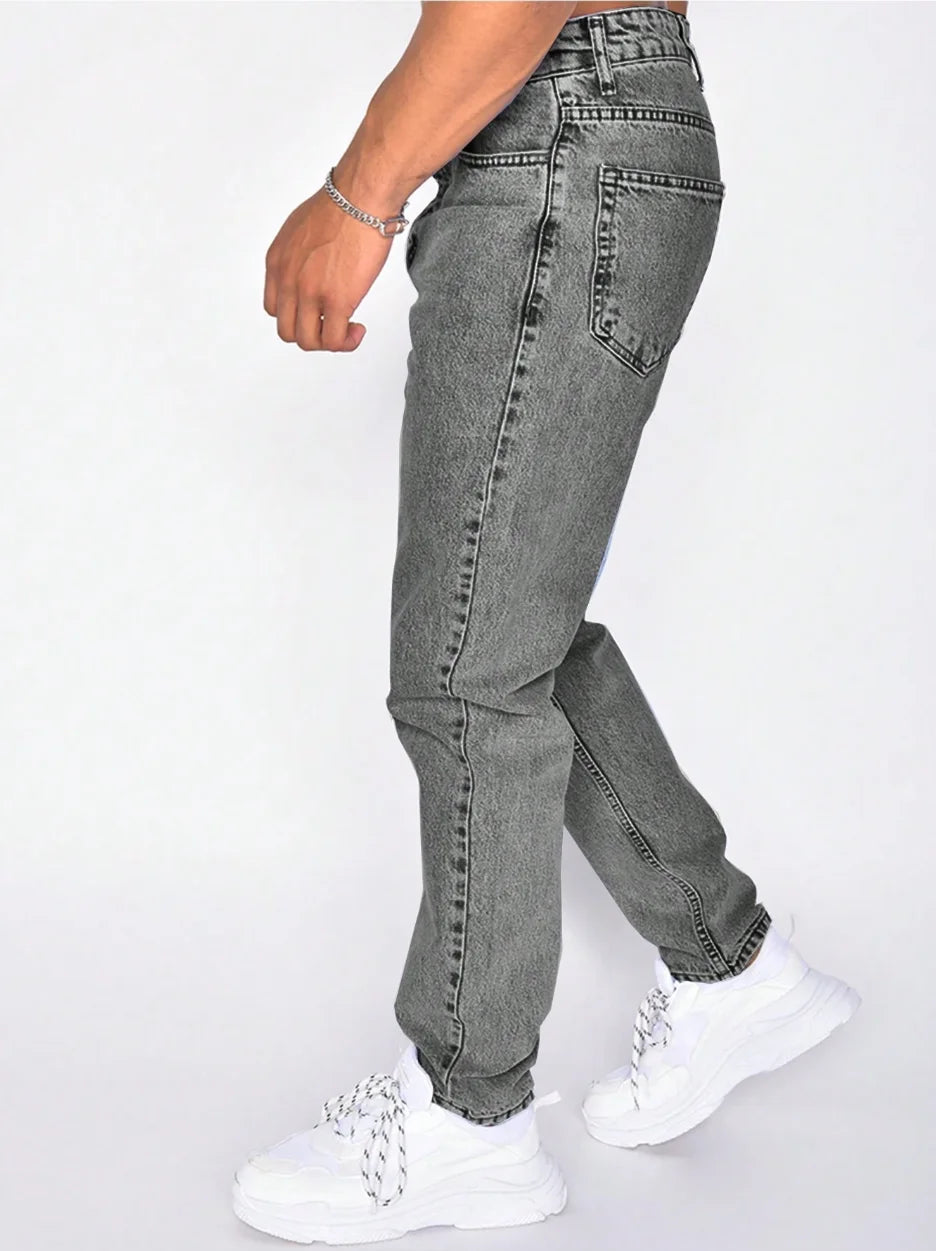 Loose Gray Jeans For Men Warm For Autumn And Winter