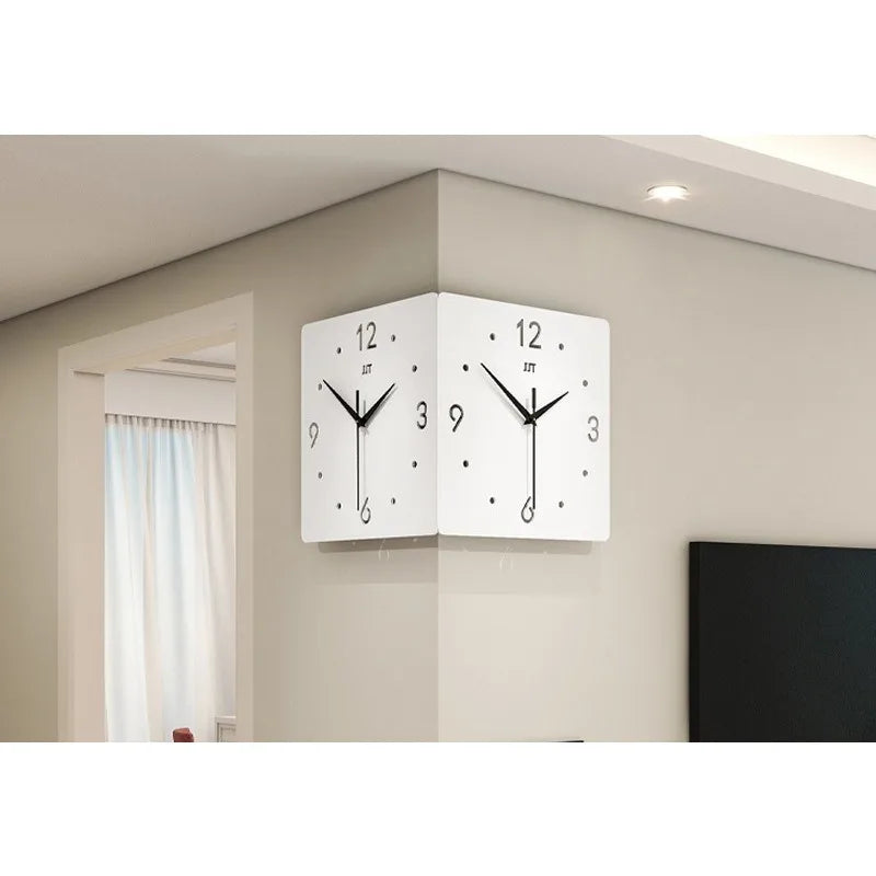 Double-Sided Corner Wall Clock For Living Room Modern Silent Design