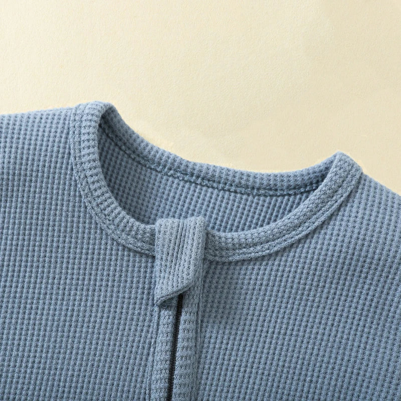 Organic Cotton Baby Romper Zipper Footed Sleepsuits Waffle