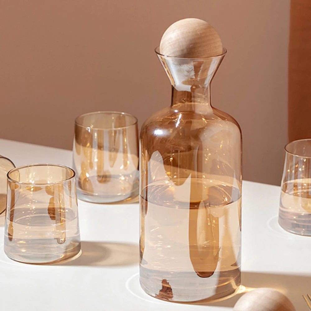 EINSOG Glass Water Bottle Cup Set With Wooden Lid Premium