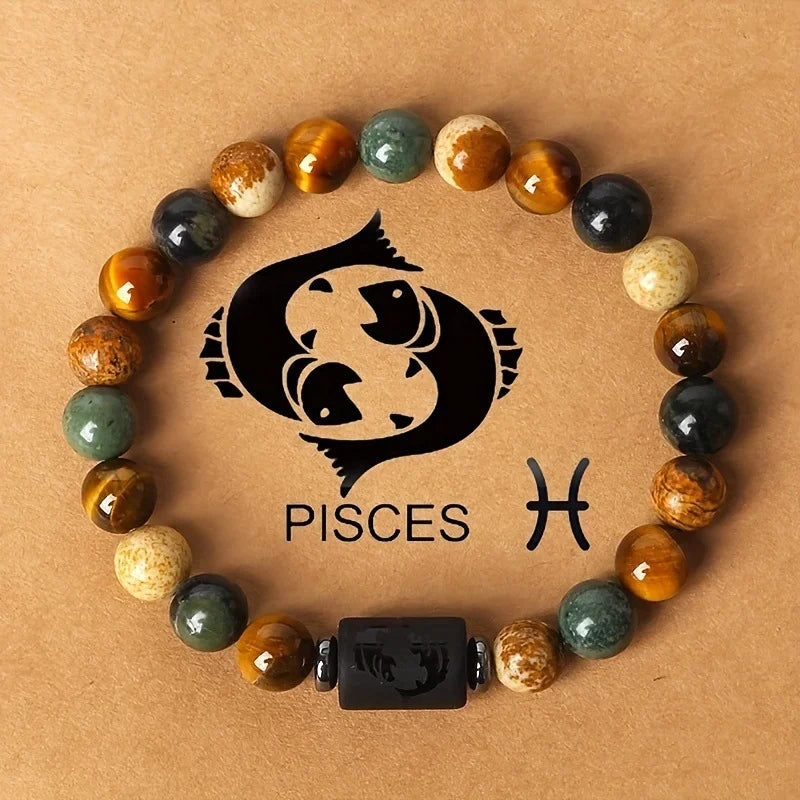 Lucky 12 Constellation Tiger Eye Bracelet Unisex Zodiac