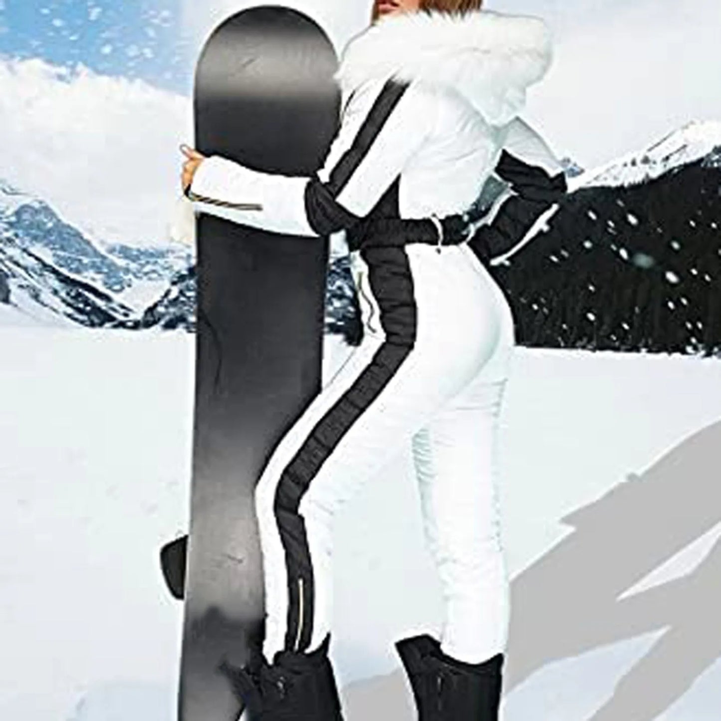 Women's Winter Outdoor Ski Snow Jacket Jumpsuit With Removable Hood