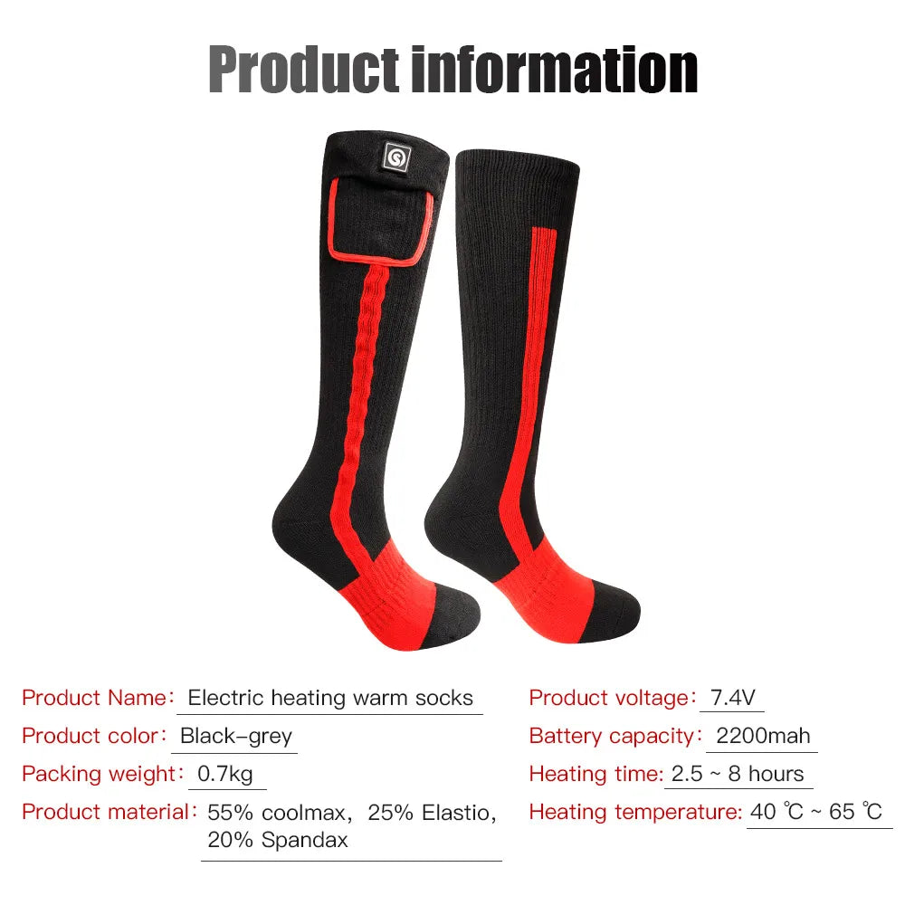 Rechargeable Heated Socks for Winter Outdoor Skiing and Snowmobiling