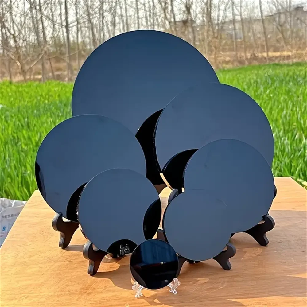 Natural Obsidian Round Mirror Black Crystal Lens Meditation