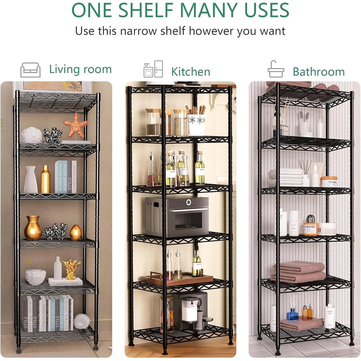Six Tier Metal Storage Shelves Adjustable Height Pantry Rack