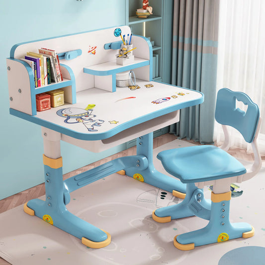 Cartoon Pattern Kids Desk Chair Set With Adjustable Height Drawer