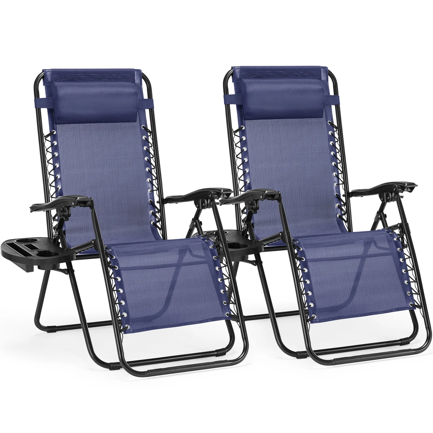 JHK Zero Gravity Portable Recliner Set Of 2 With Cup Holder Trays