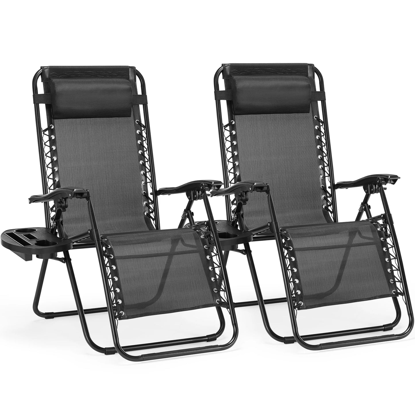 JHK Zero Gravity Portable Recliner Set Of 2 With Cup Holder Trays