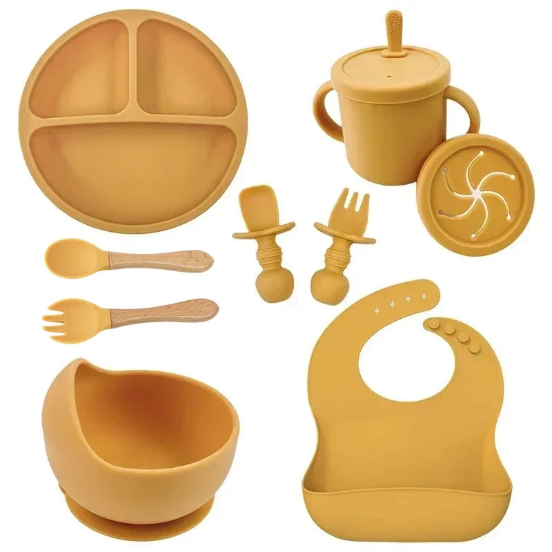 Premium Silicone Baby Dish Set With Suction Bowl And Utensils