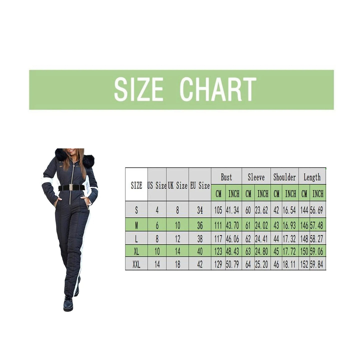 Women's Winter Outdoor Ski Snow Jacket Jumpsuit With Removable Hood