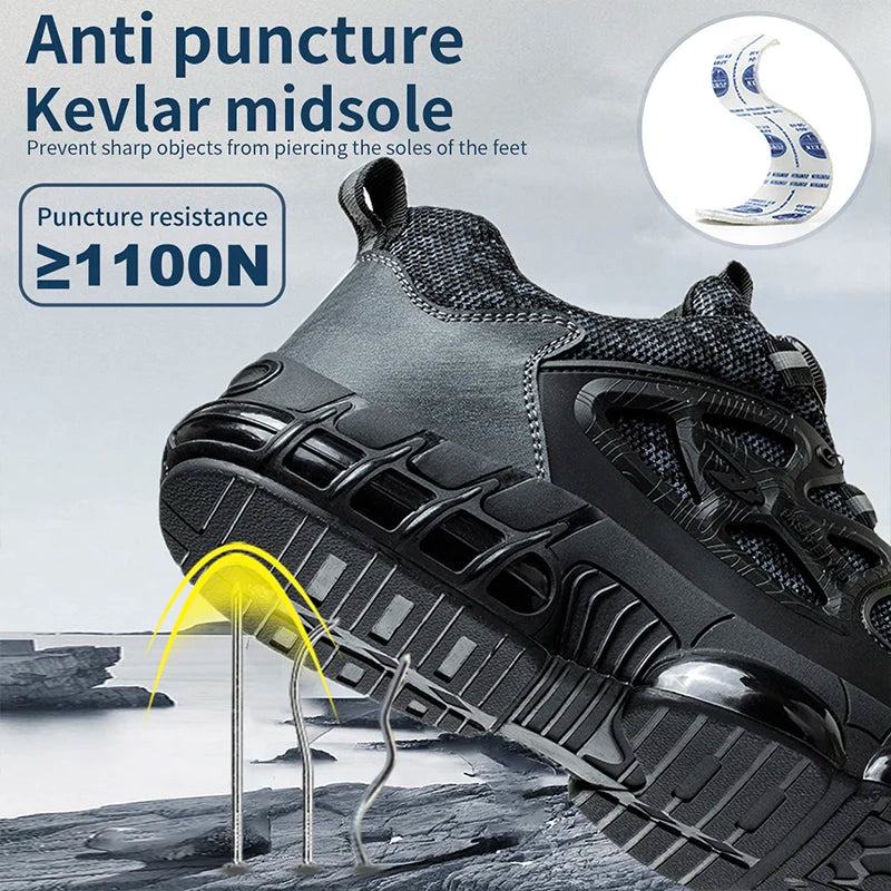 Stab Proof Work Shoes With Elastic Buttons And Lace Up
