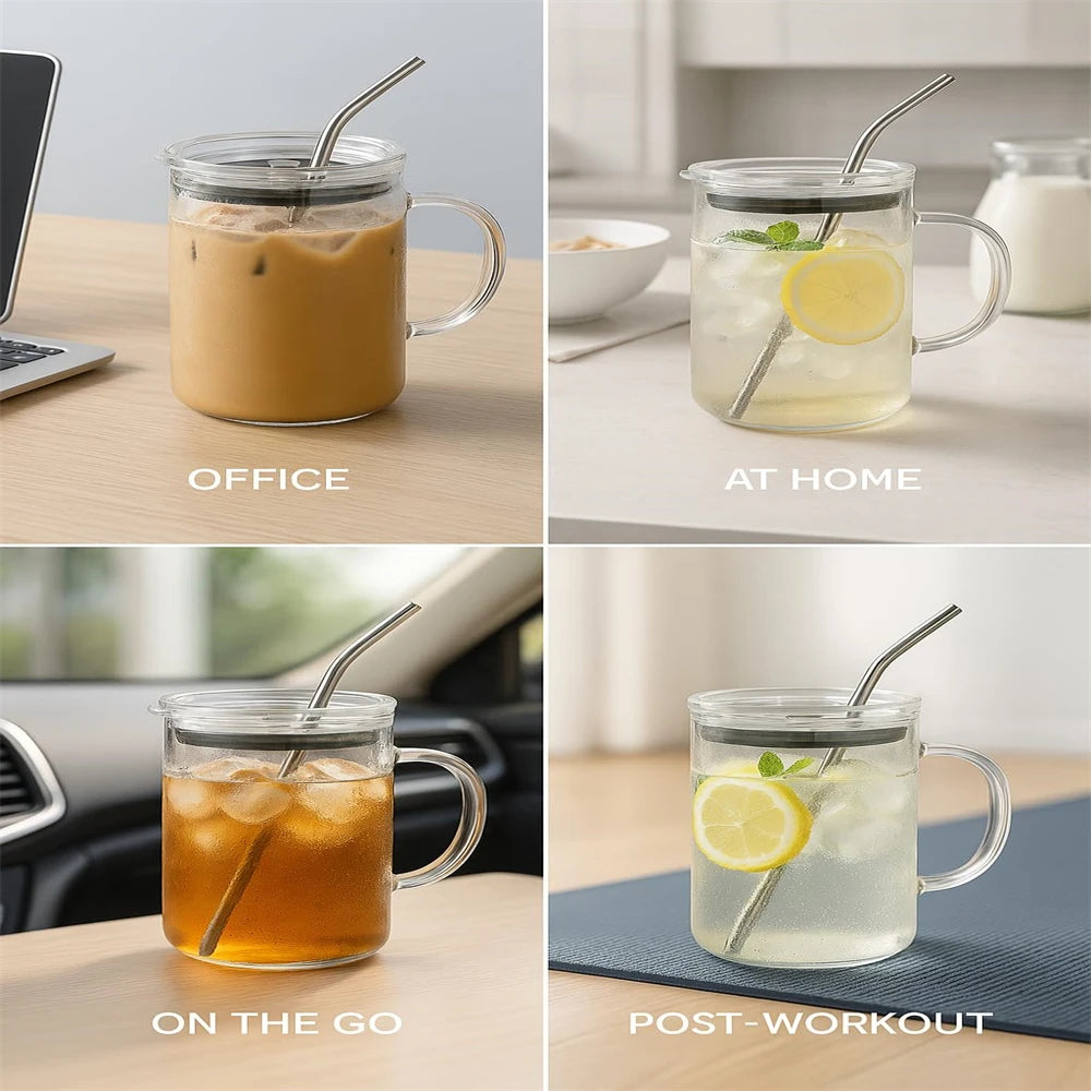 Glass Tumbler With Lid And Straw For Hot And Cold Drinks