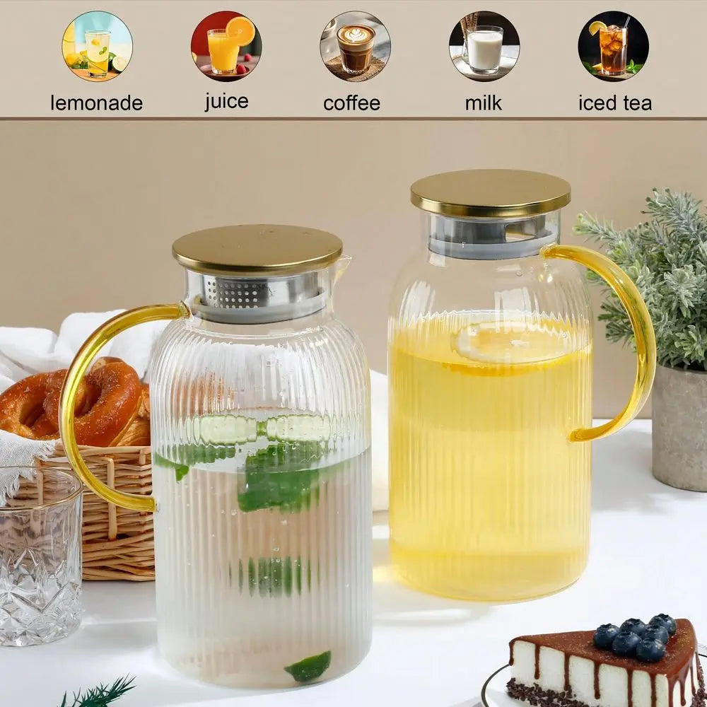 Glass Water Pitcher Set With Lid For Juices And Coffee