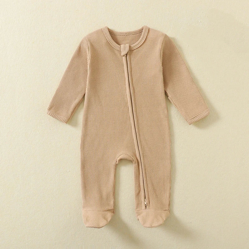Organic Cotton Baby Romper Zipper Footed Sleepsuits Waffle